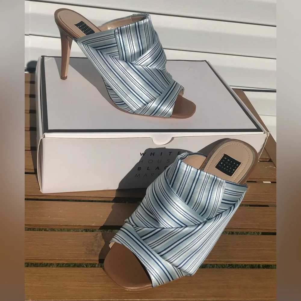 White House Black Market Gisele Satin Stripe Mule Shoe Size 8 - Picture 5 of 7